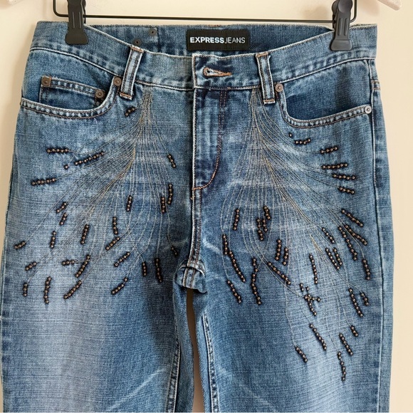 Express Women’s Boot Cut Jeans with Beaded Detail - Size 5/6 Rare - Picture 5 of 11